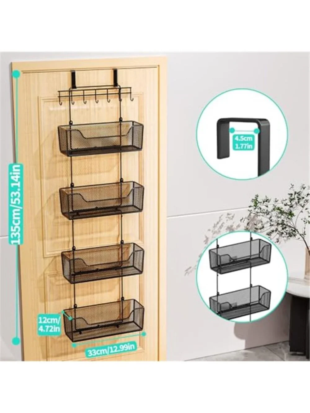 Over Door Organizer Metal Storage Rack Hanging Baskets Hooks Bathroom Kitchen